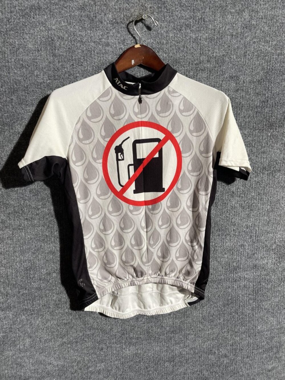 ATAC Cycling Jersey Mens Medium Gray No Gas 1/4 Zip Short Sleeve Pockets Bike
